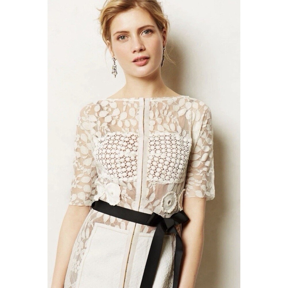 Beguile By Byron Lars Carissima Lace Embroidered Ivory Sheath Dress Women’s 0